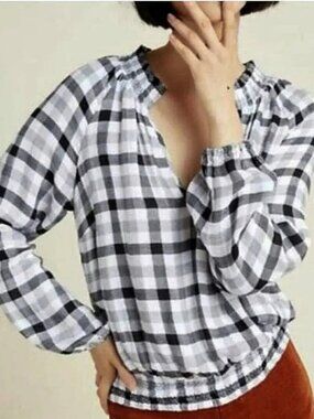Cloth & Stone for Anthropologie Sara Black/White Plaid Top XS